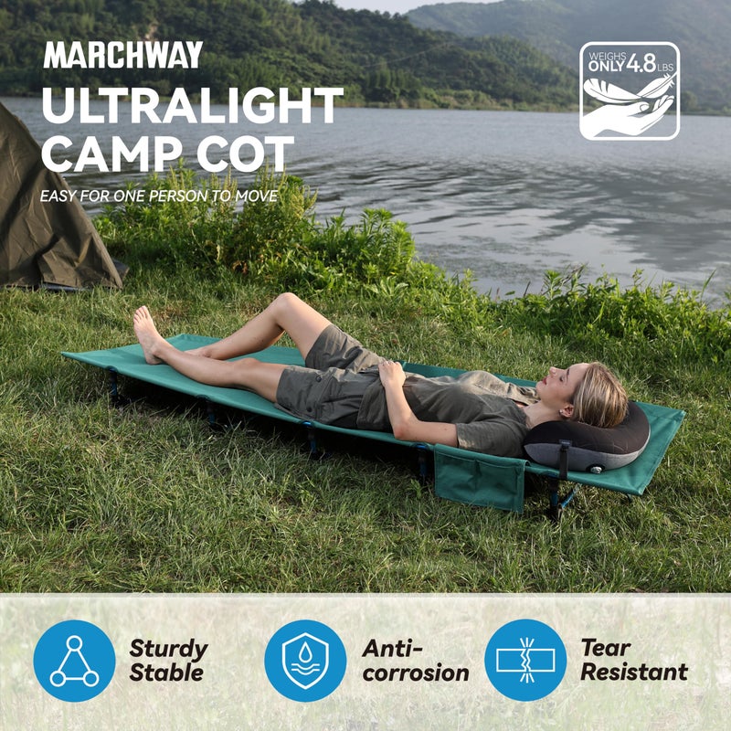 MARCHWAY Ultralight Folding Tent Camping Cot Bed, Portable Compact for Outdoor Travel, Base Camp, Hiking, Mountaineering, Lightweight Backpacking (Green) - Image 2
